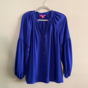 Lilly Pulitzer Anela Top Blouse Tunic Royal Purple Blue Tropical